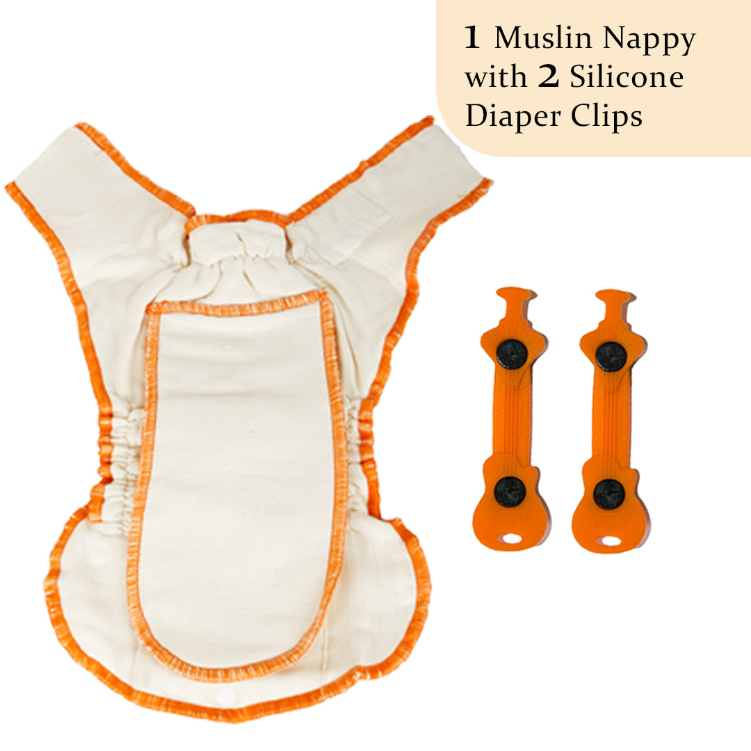 Organic Newborn Muslin Cloth Nappy with Silicone Diaper Clip