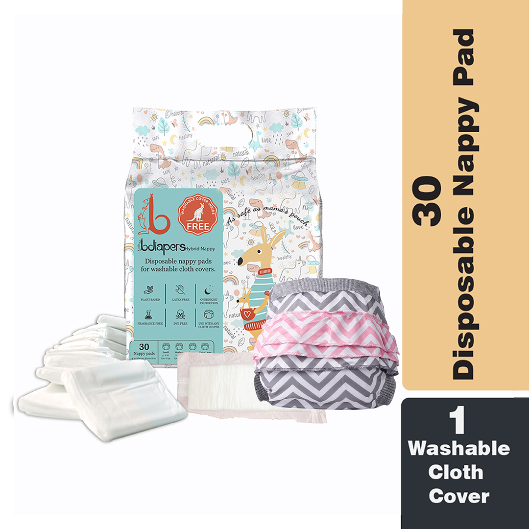 Cloth Diaper Covers with Detachable Pouch + Nappy Pads
