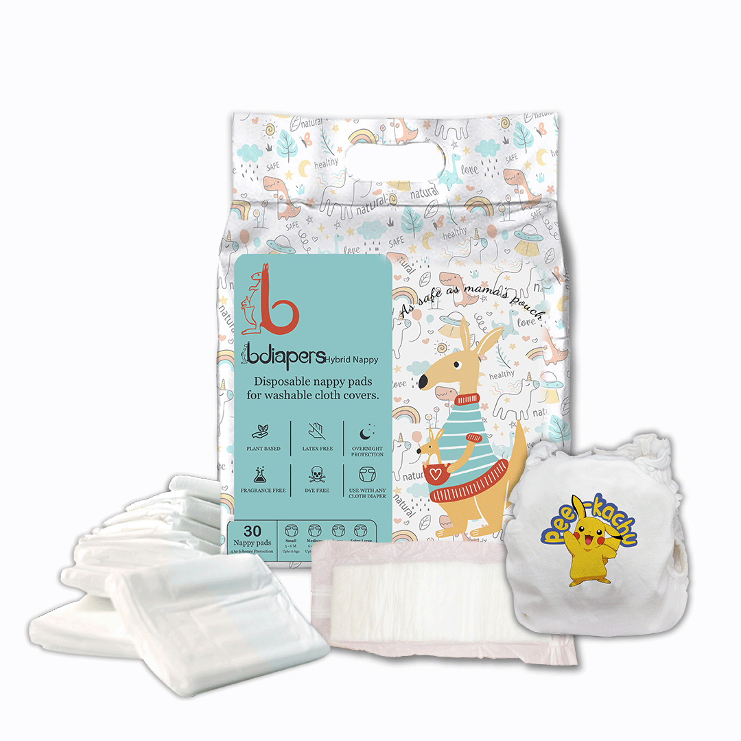 Small sized baby diapers Pee kachu washable, reusable rash free large hybrid cloth diaper covers online with 100% disposable healthy nappy pads, liners, inserts near me at bdiapers