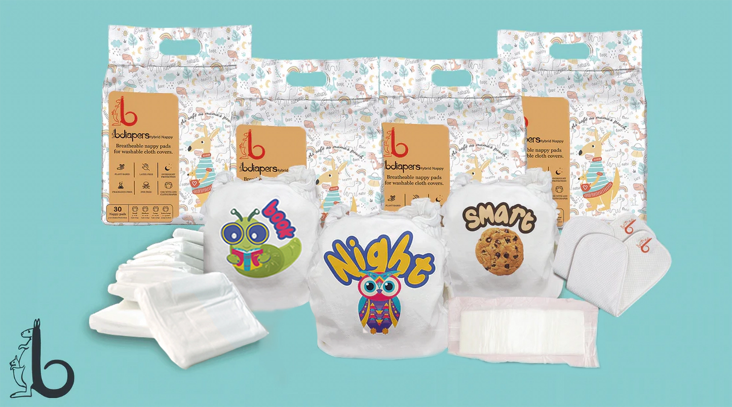 Trial Pack NEUTRAL washable, reusable rash free small, medium, large, extra large hybrid cloth diaper covers online with 100% disposable healthy nappy pads, liners, inserts near me at bdiapers --